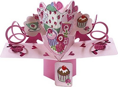 SECOND NATURE BIRTHDAY CARD POP UP WITH TEACUPS AND CAKES