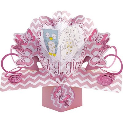 3D POP UP CARD TEDDIES NEW BORN BABY GIRL