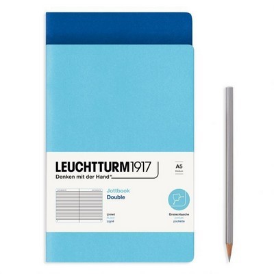 L JOTTBOOK LEUCHTTURM1917 DOUBLE A5 MED RULED ICE & ROYAL BLUE