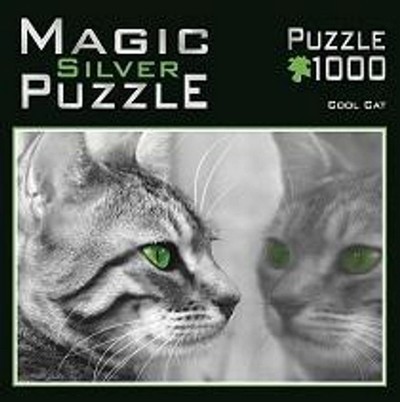 PUZZLE MAGIC SILVER COOL CAT GREEN EYES