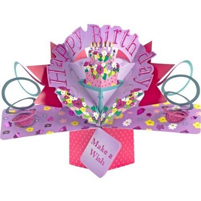 3D POP UP CARD HAPPY BIRTHDAY FLORAL CAKE