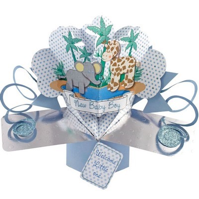 3D POP UP CARD NEW BABY BOY JUNGLE